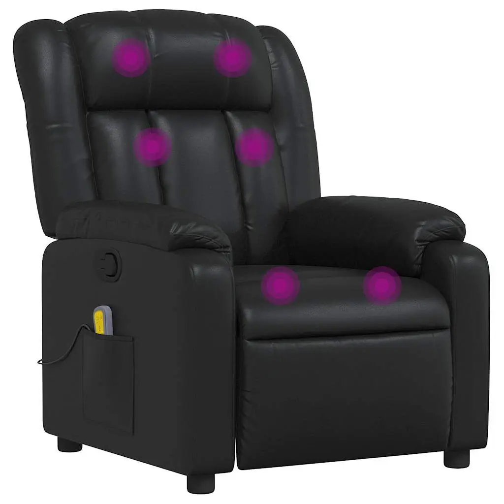 Massage Recliner Chair Black Faux Leather Comfortable Living Room Furniture