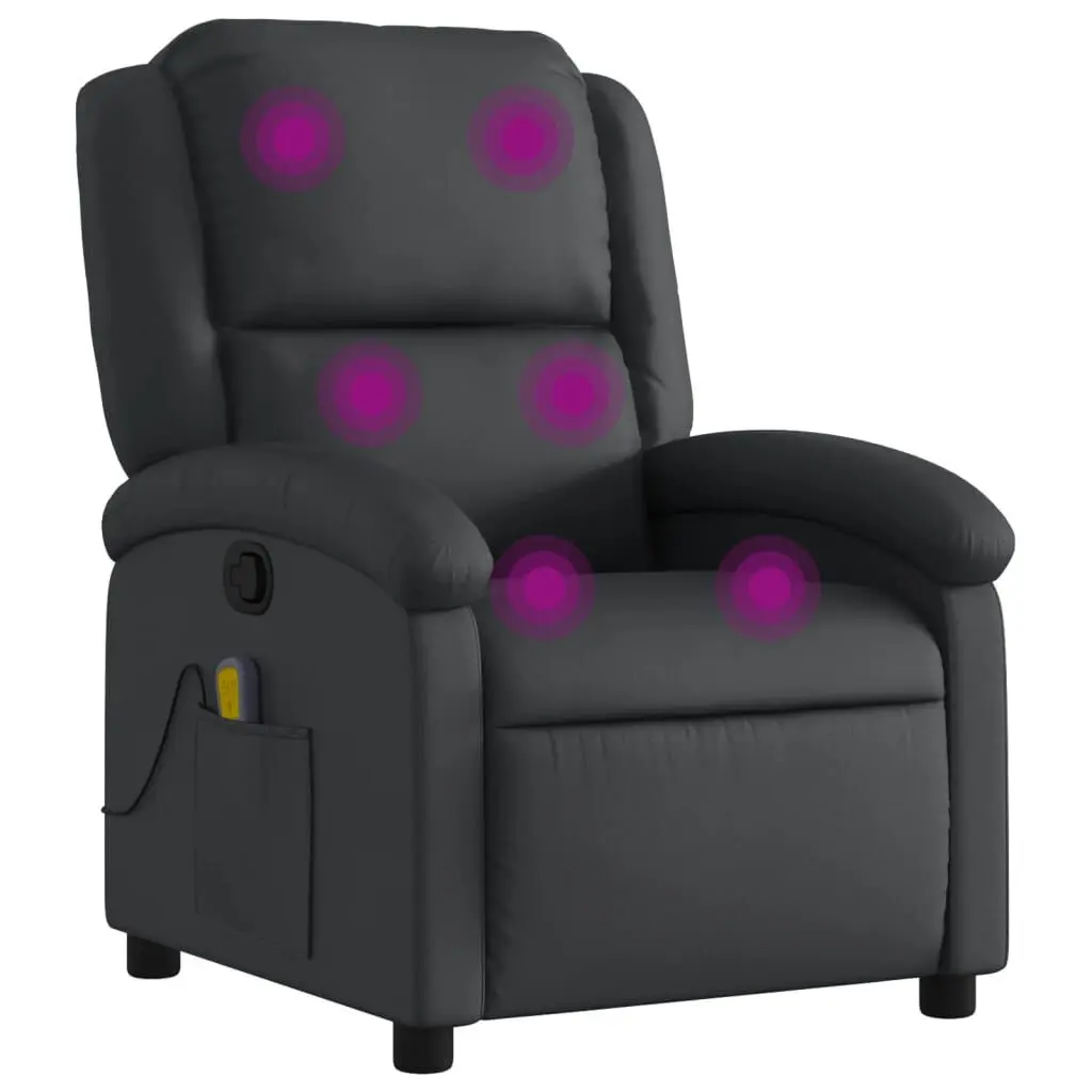 Massage Recliner Chair Black Real Leather Premium Home Theater Seating