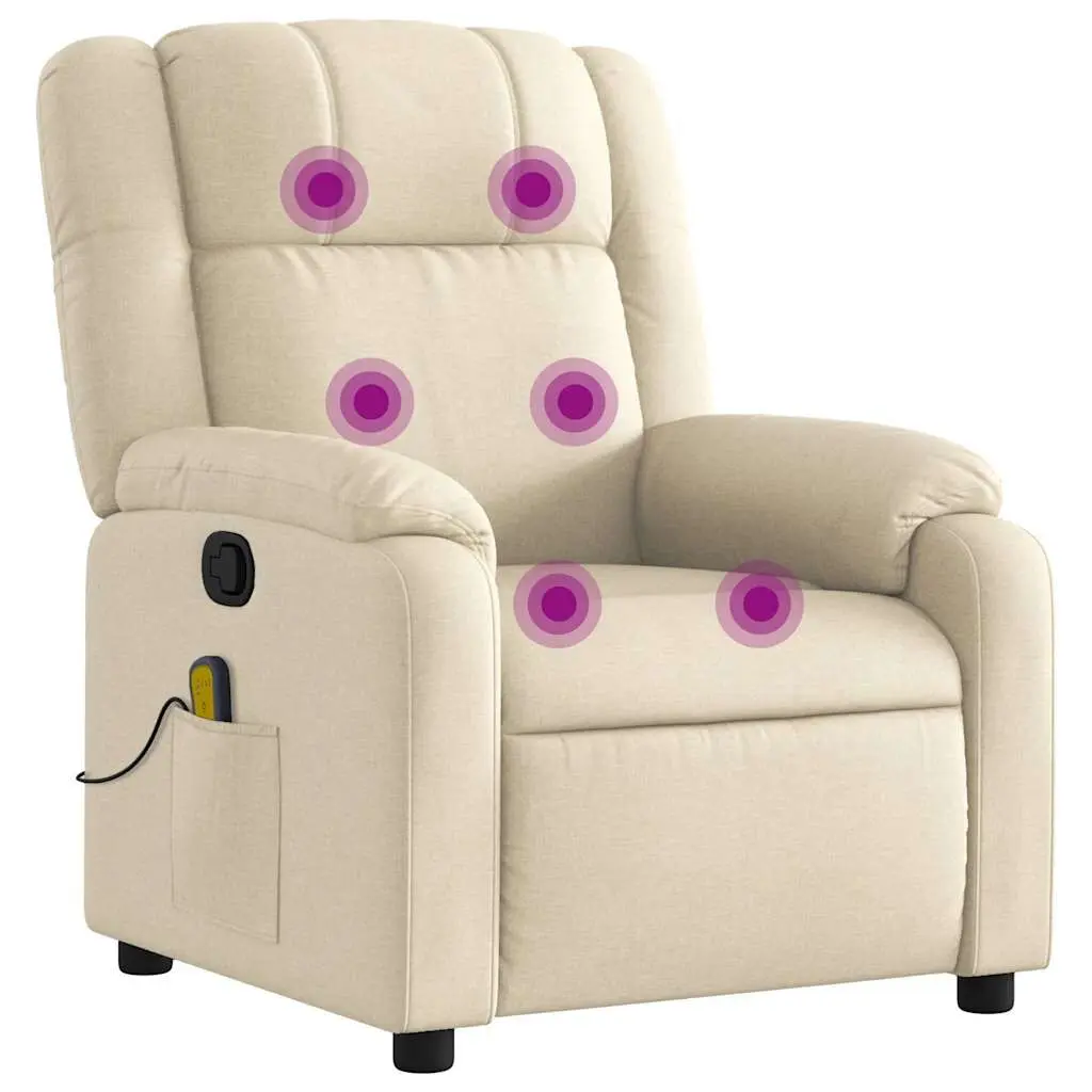 Massage Recliner Chair Cream Fabric Electric Recliner Heat