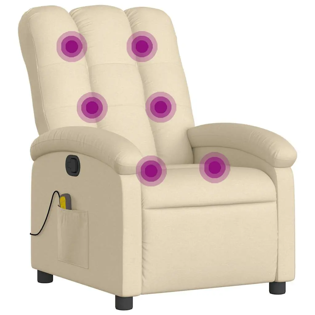 Massage Recliner Chair Cream Fabric Heat and Vibration Functions