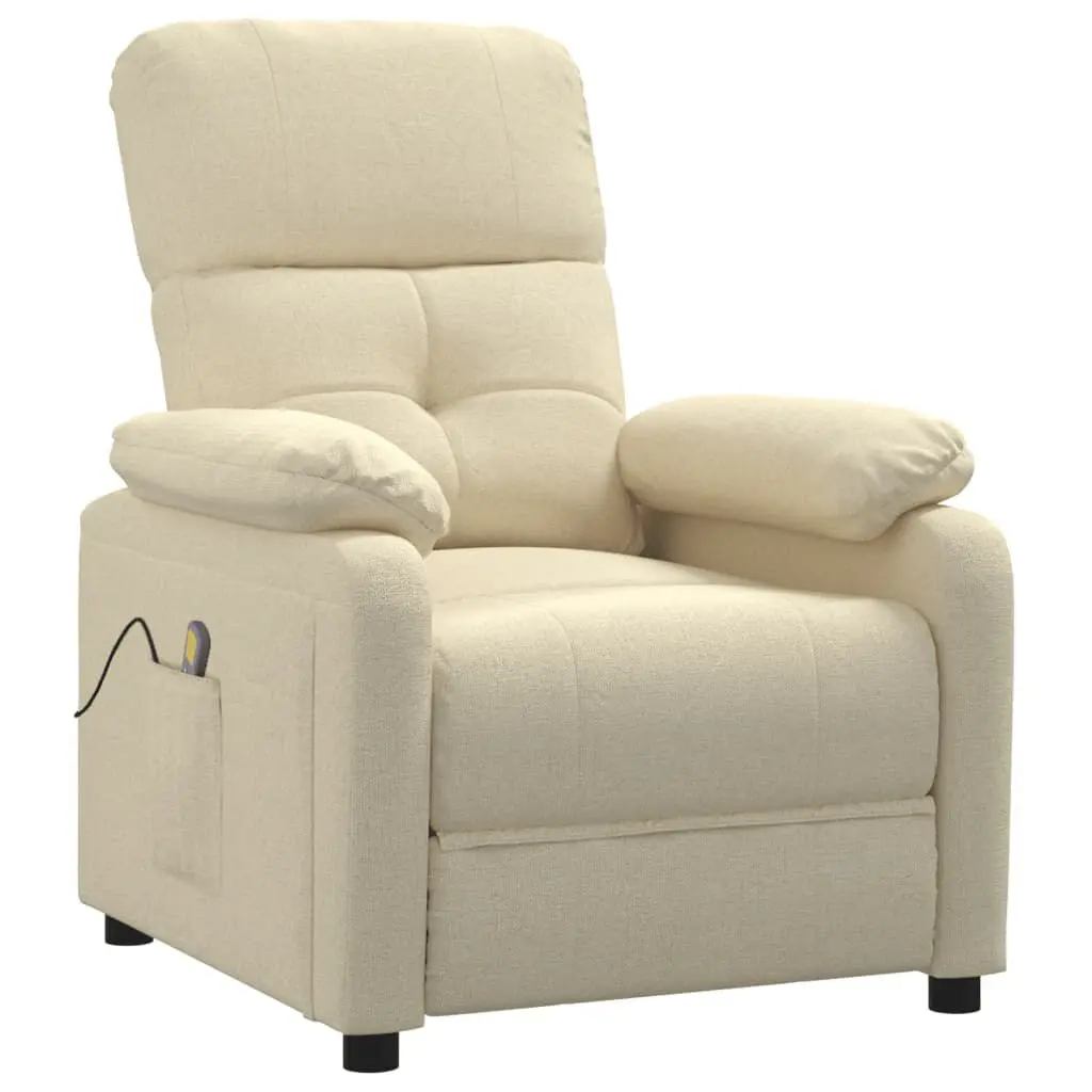 Massage Recliner Chair Cream Fabric Heat and Vibration Features