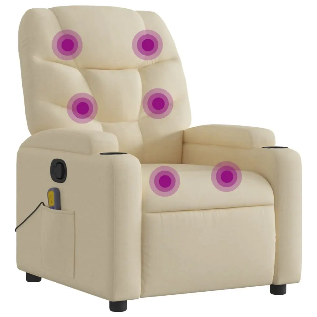 Massage Recliner Chair Cream Fabric Heat and Vibration Massage
