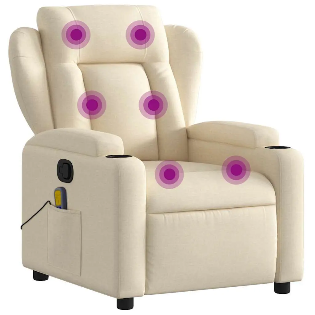 Massage Recliner Chair Cream Fabric Living Room Recliner