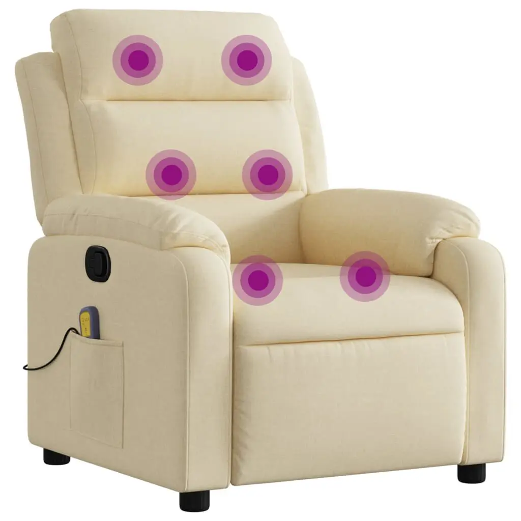 Massage Recliner Chair Cream Fabric Manual Controls and Footrest