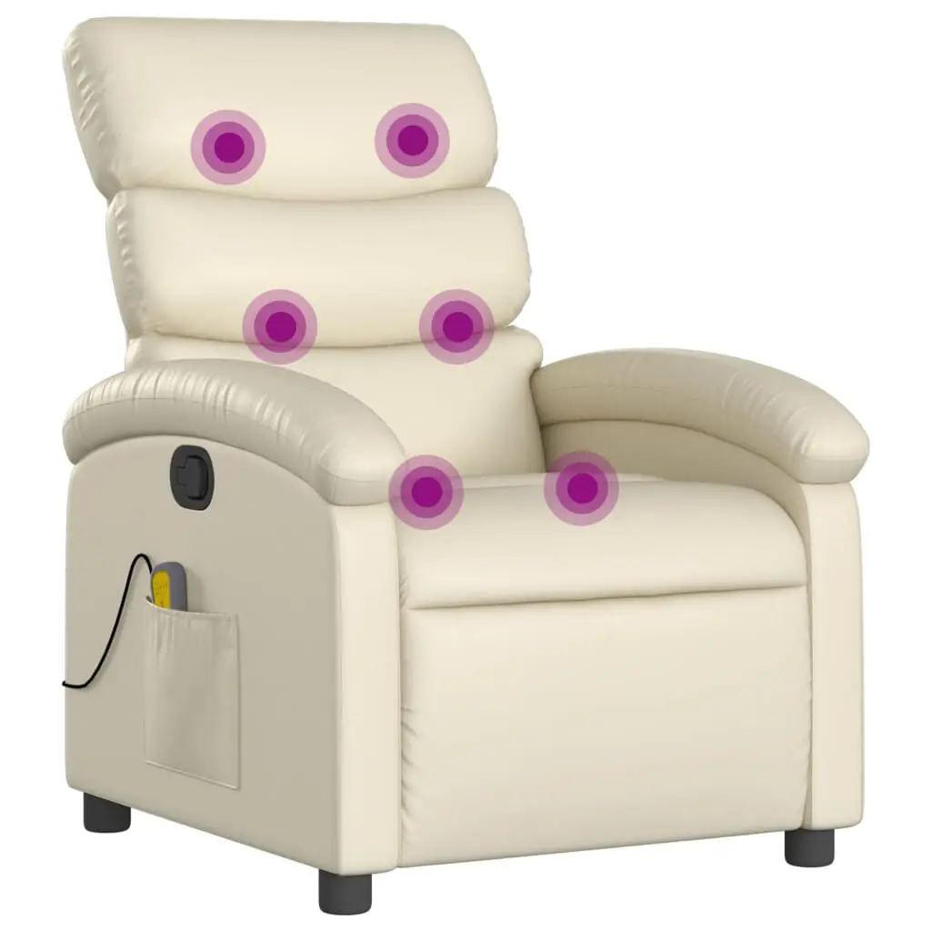 Massage Recliner Chair Cream Faux Leather Zero Gravity and Heat