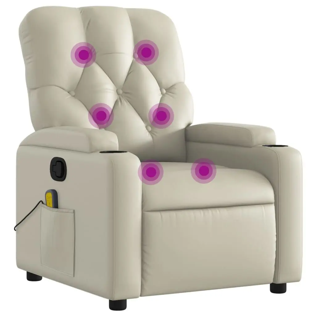 Massage Recliner Chair Cream Faux Leather Electric Lounge Chair