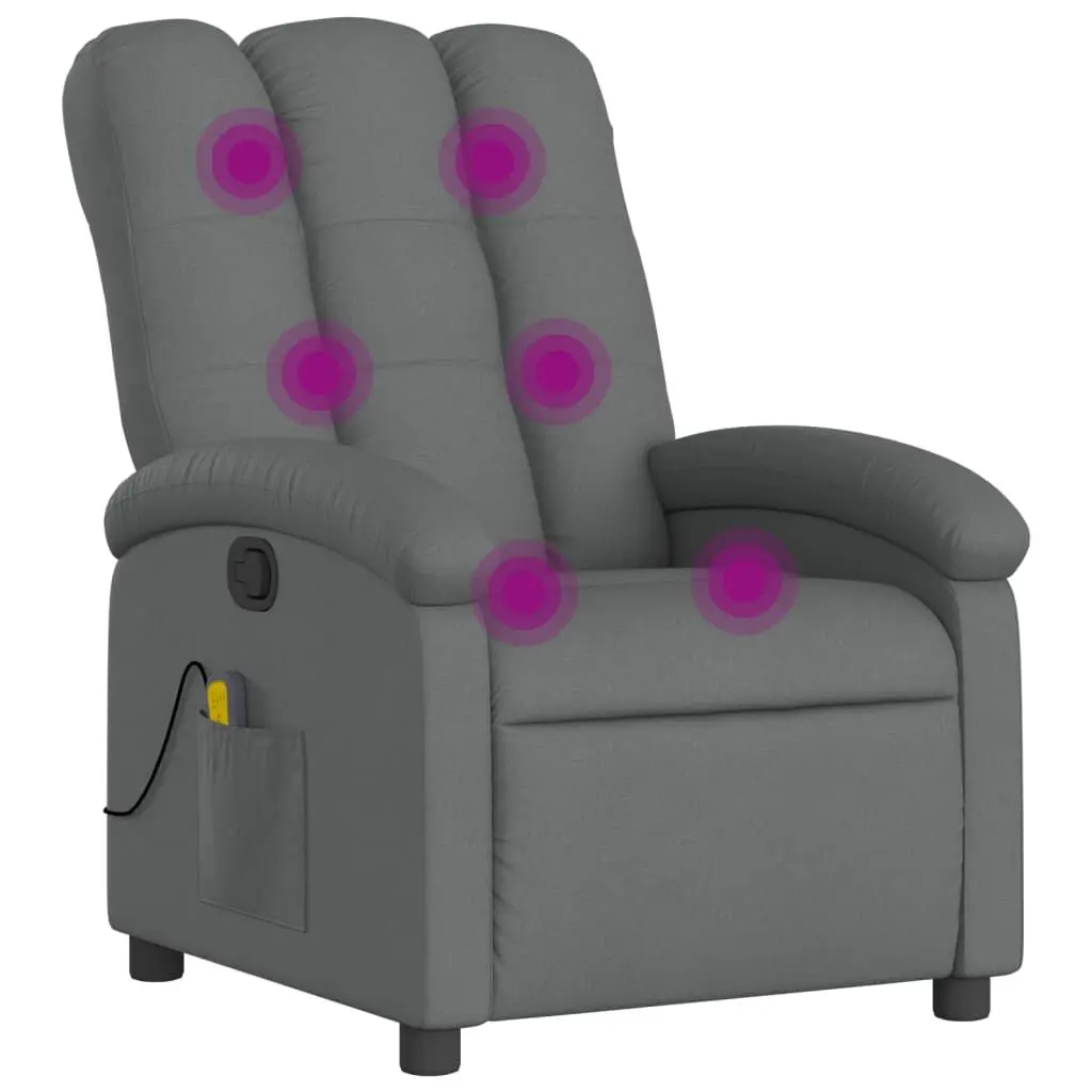 Massage Recliner Chair Dark Gray Fabric Heat and Vibration Functions