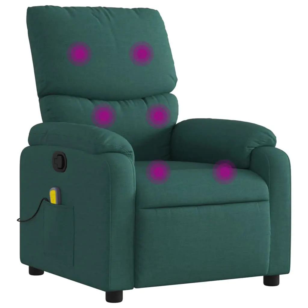 Massage Recliner Chair Dark Green Fabric Adjustable Positions