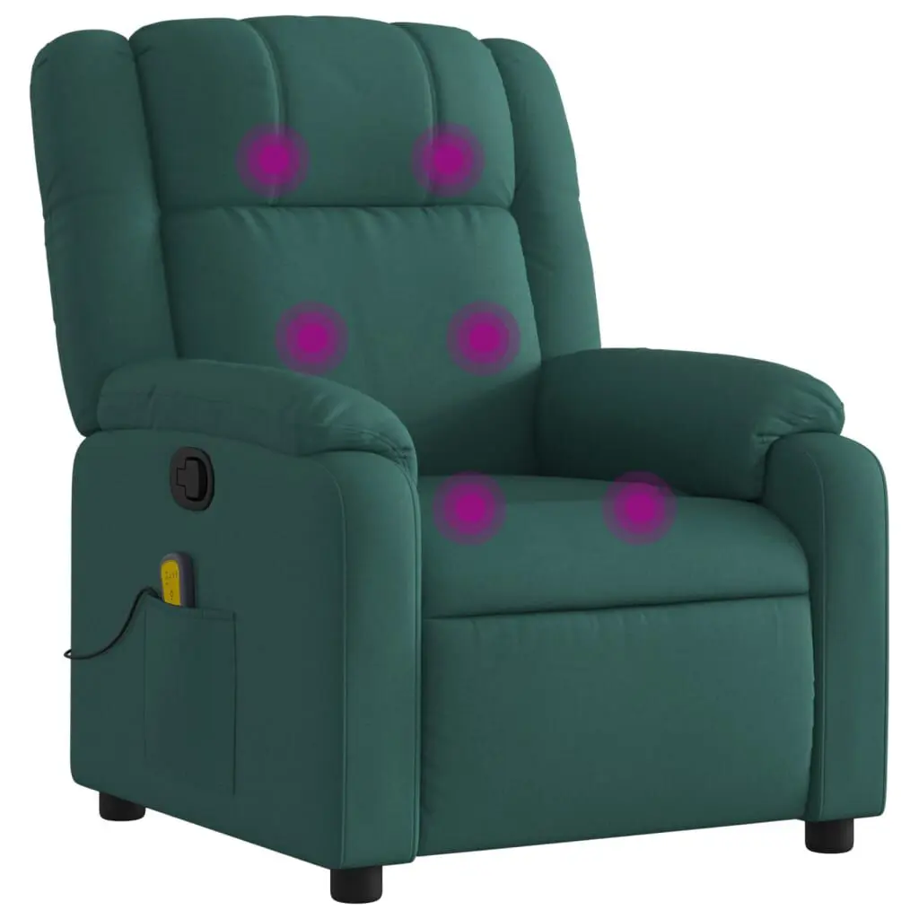 Massage Recliner Chair Dark Green Fabric Electric Reclining Sofa