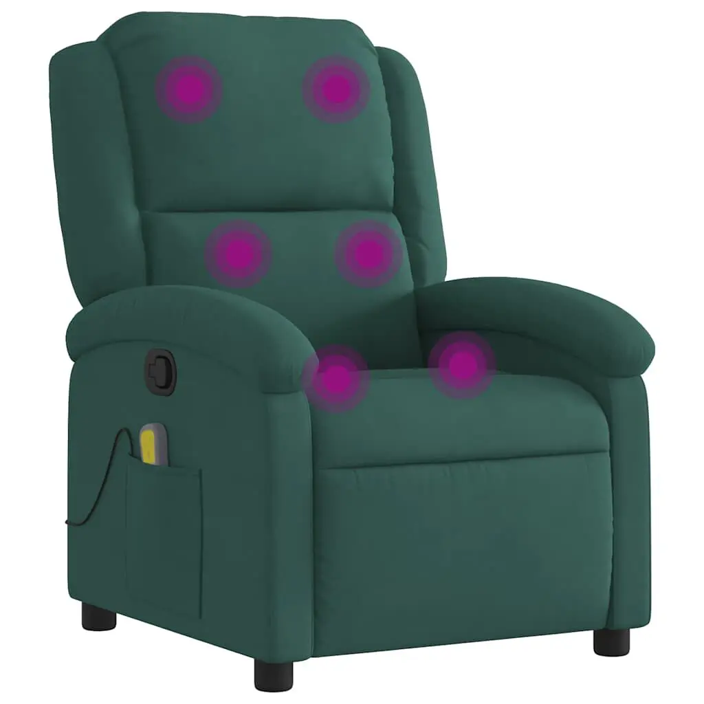 Massage Recliner Chair Dark Green Velvet Heat and Zero Gravity