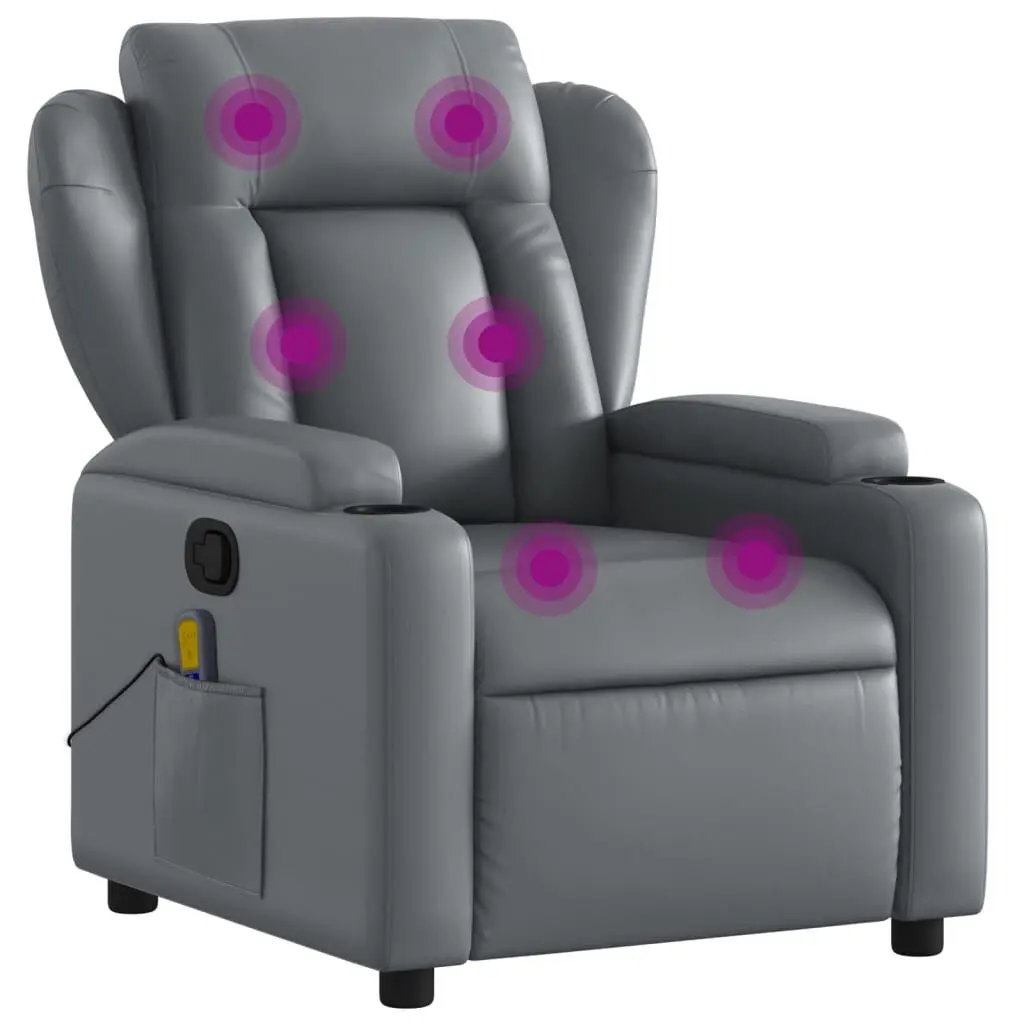 Massage Recliner Chair Gray Faux Leather Electric Lounge Chair Heat