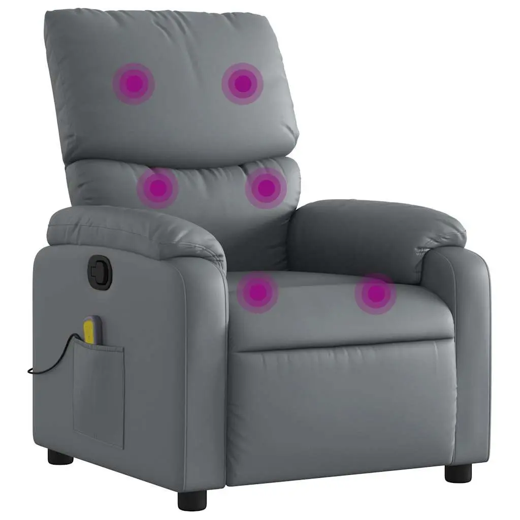 Massage Recliner Chair Gray Faux Leather Heated Full Body Relaxation Chair