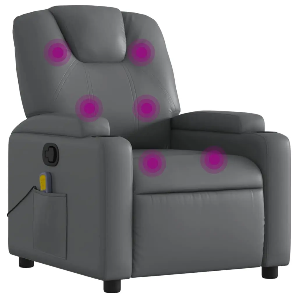 Massage Recliner Chair Gray Faux Leather Manual Recline Function