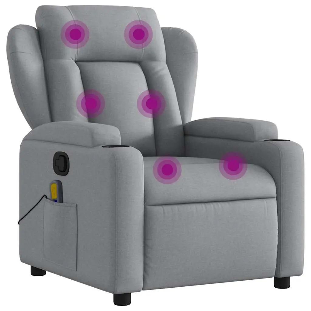 Massage Recliner Chair Light Gray Fabric Ergonomic Living Room Chair