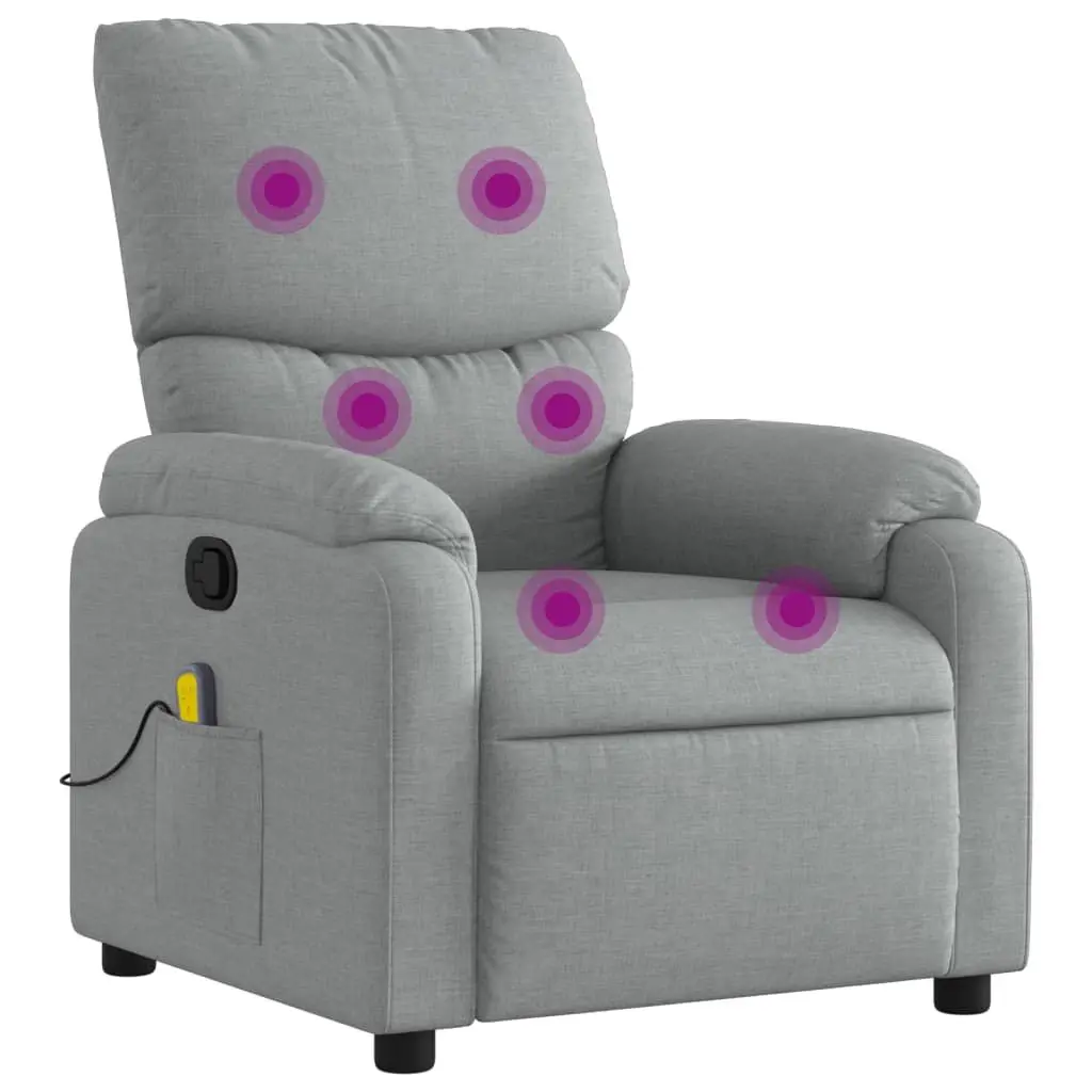 Massage Recliner Chair Light Gray Fabric Heat and Vibration Functions
