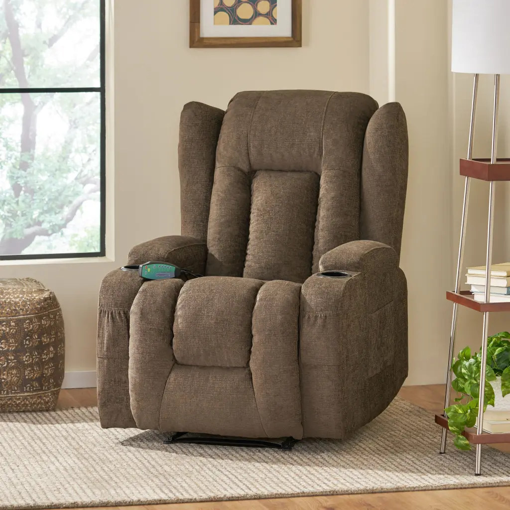 Massage Recliner Brown Fabric Comfortable Living Room Chair Heat Function nh-cloudhouse