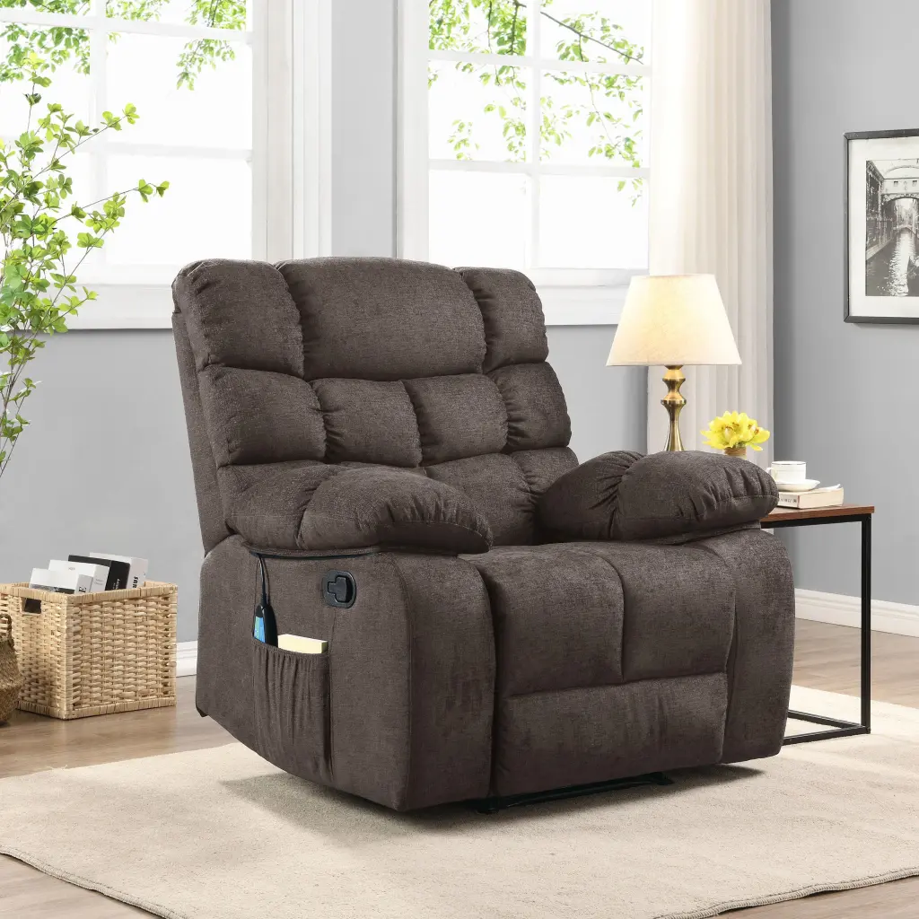 Massage Recliner Chair Brown Polyester Multiple Functions Living Room nh-comfortcove