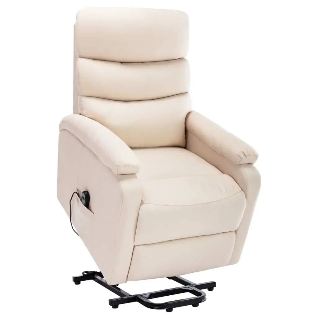 Power Lift Massage Recliner Chair Cream Fabric Electric Living Room Chair