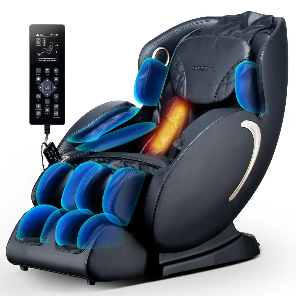 Bosscare 3D Zero Gravity Weightage Chair Full Body Shiatsu Recliner Heat and Massage rovos fitness