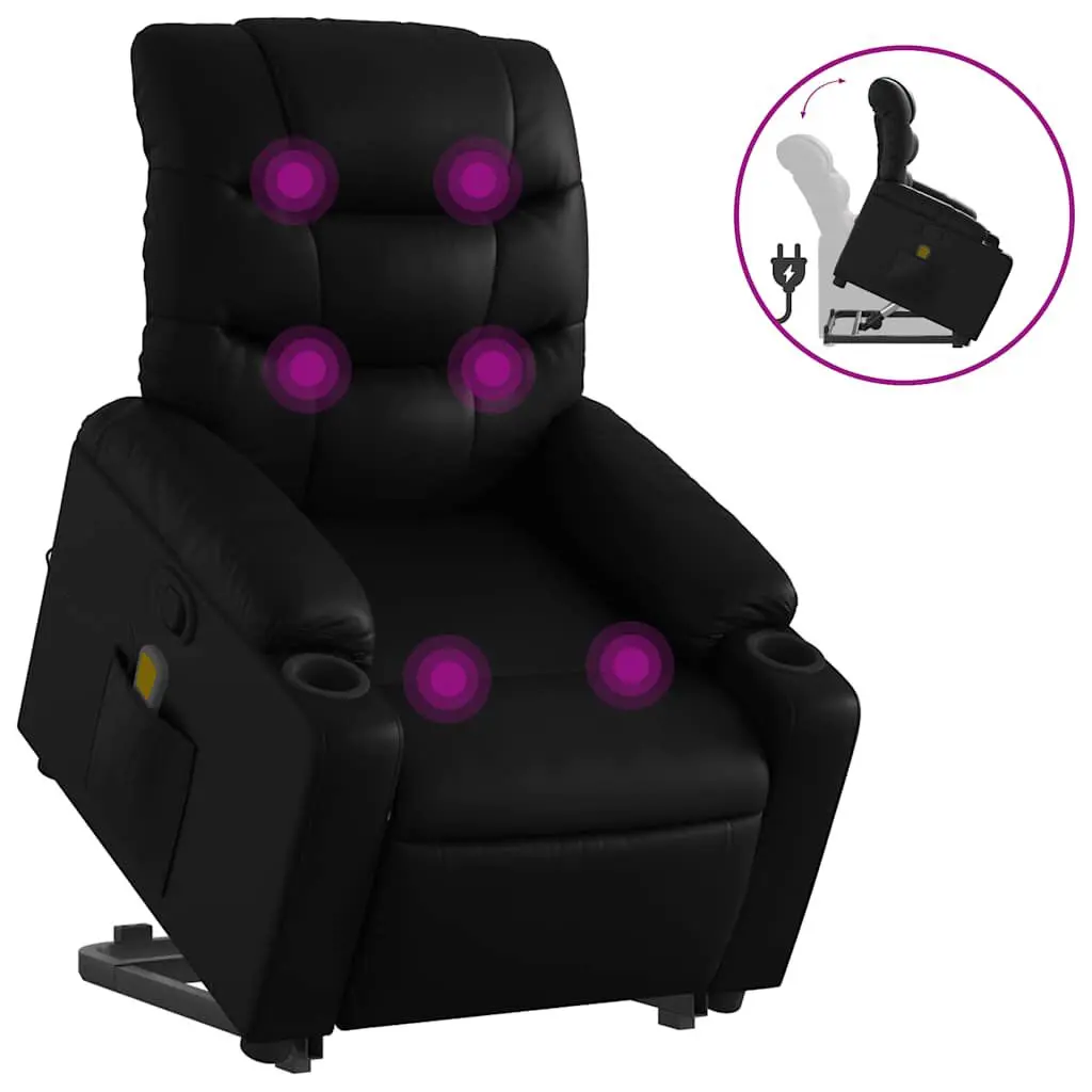 Stand Up Massage Recliner Chair Black Faux Leather Living Room