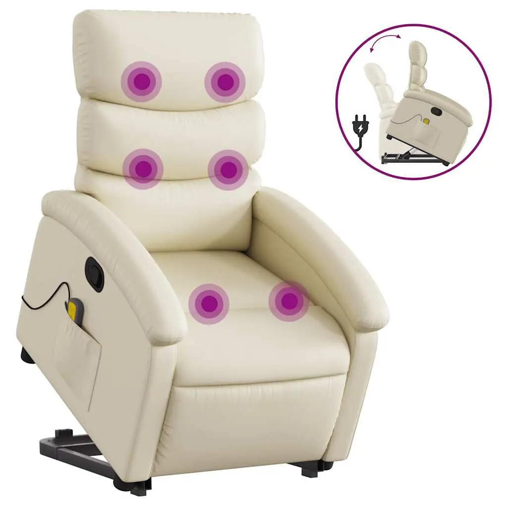 Stand up Massage Recliner Chair Cream Faux Leather Zero Gravity Recliner