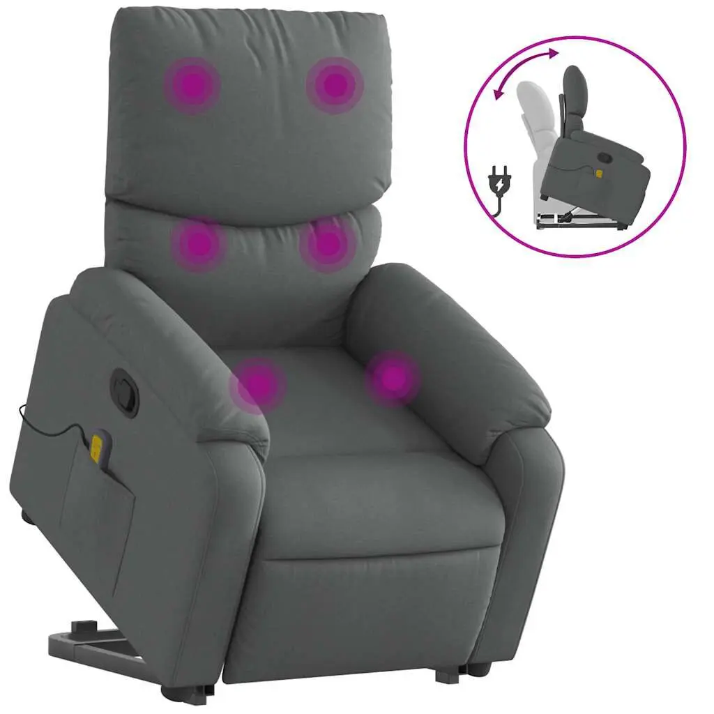 Stand Up Massage Recliner Chair Dark Gray Fabric Heat and Vibration