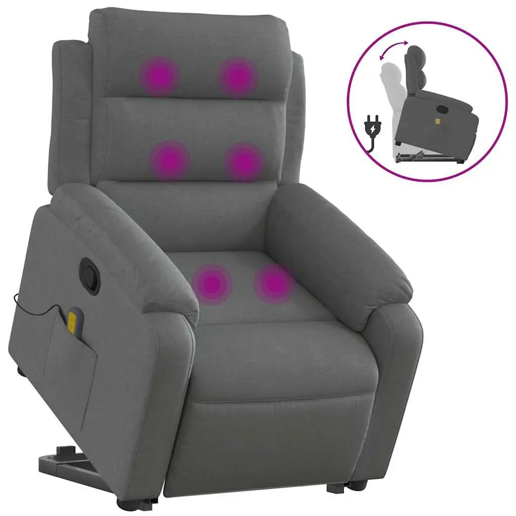 Stand Up Massage Recliner Chair Dark Gray Fabric Heat and Vibration