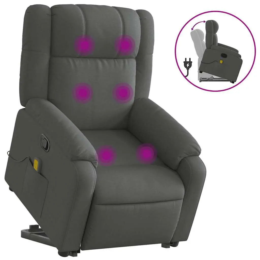 Stand up Massage Recliner Chair Dark Gray Fabric Zero Gravity