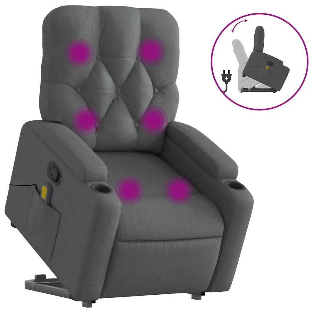 Stand Up Massage Recliner Chair Dark Gray Fabric Multiple Massage Modes