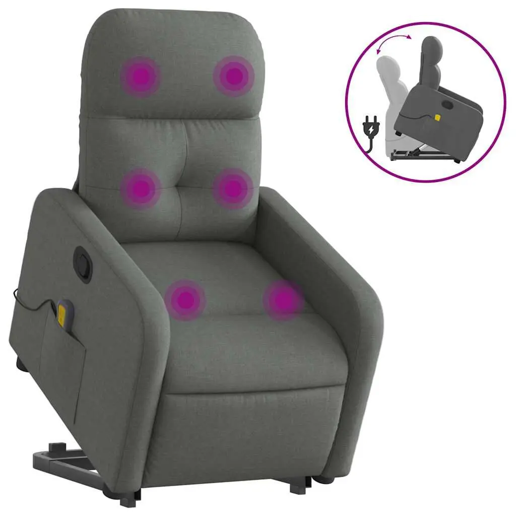 Stand Up Massage Recliner Chair Dark Gray Fabric Zero Gravity Function