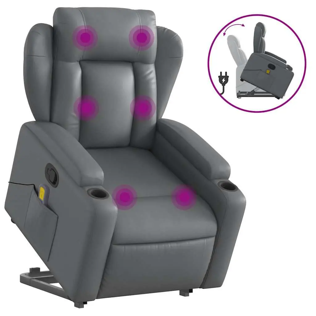 Stand Up Massage Recliner Chair Gray Faux Leather Zero Gravity Feature