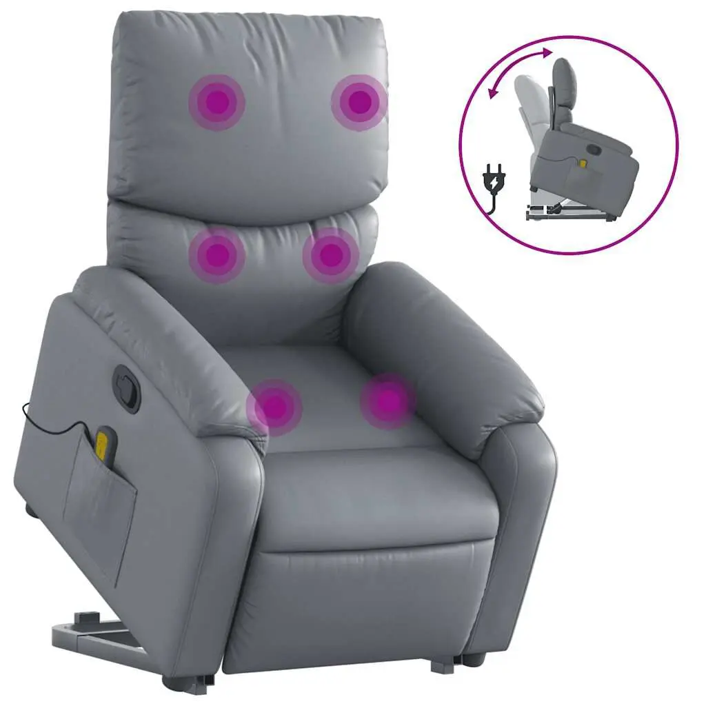 Stand Up Massage Recliner Chair Gray Faux Leather Electric Lift Chair