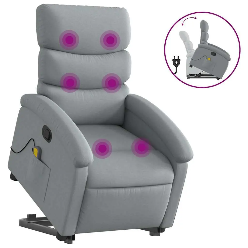 Stand up Massage Recliner Chair Light Gray Fabric Ergonomic Design