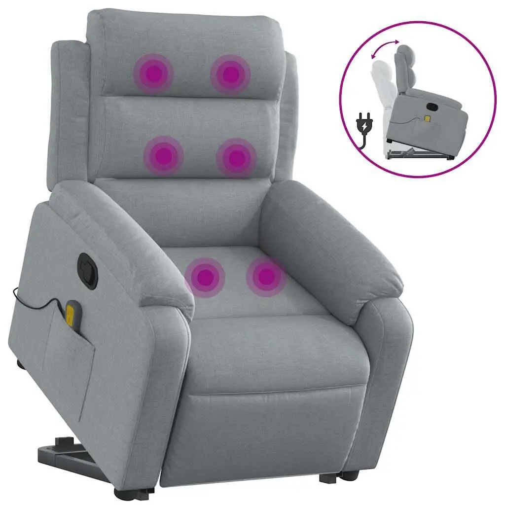 Stand Up Massage Recliner Chair Light Gray Fabric Lumbar Support