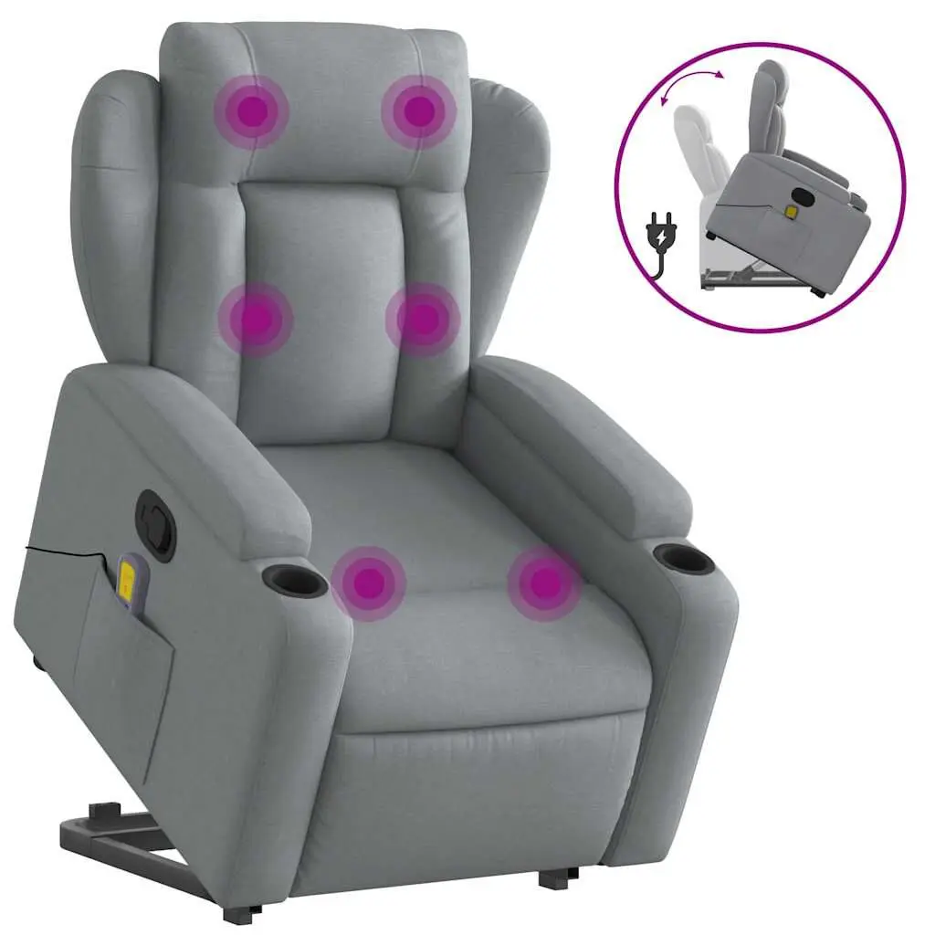 Stand Up Massage Recliner Chair Light Gray Fabric Ergonomic Design