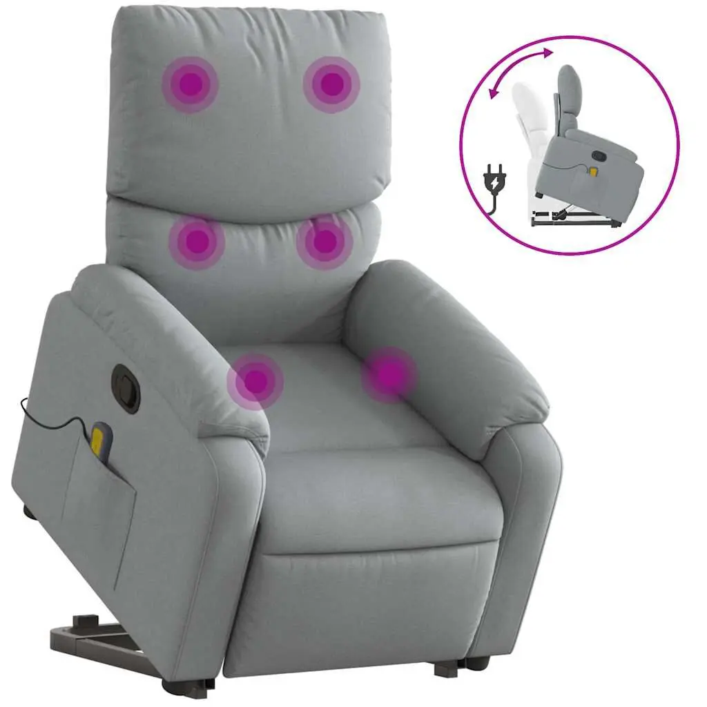 Stand Up Massage Recliner Chair Light Gray Fabric Ergonomic Living Room Furniture