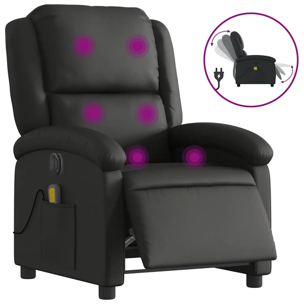 Black Real Leather Electric Massage Recliner Chair - Heated Power Lift Recliner