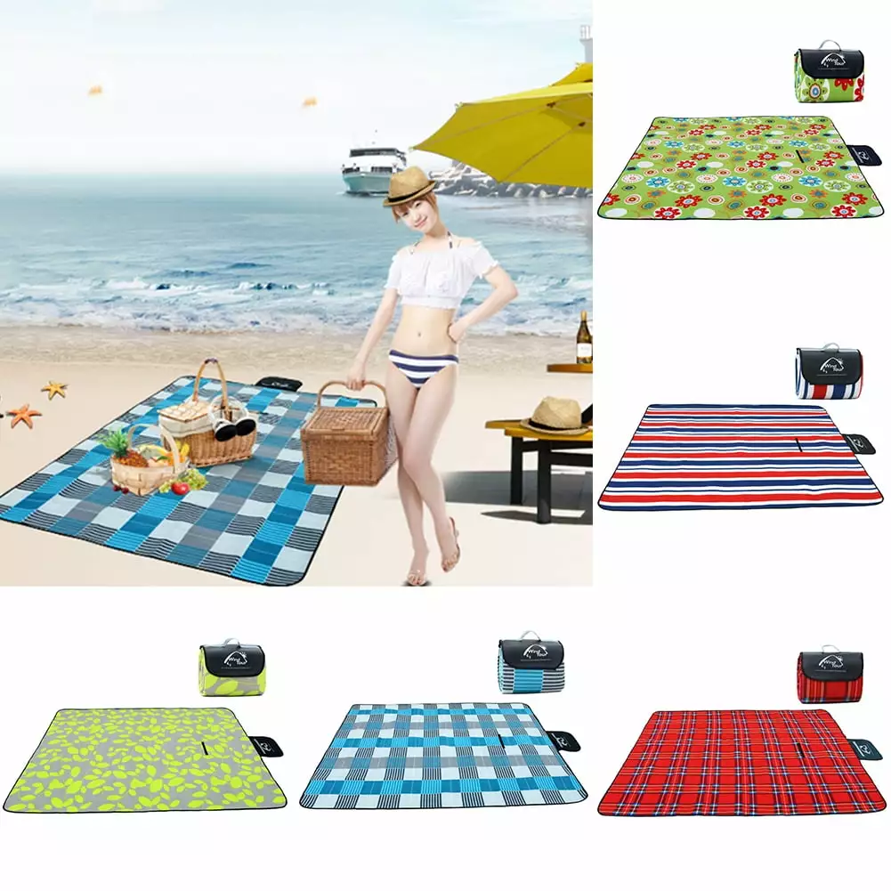 Waterproof Striped Flower Grid Outdoor Picnic Mat Camping Beach Tent Pad Blanket