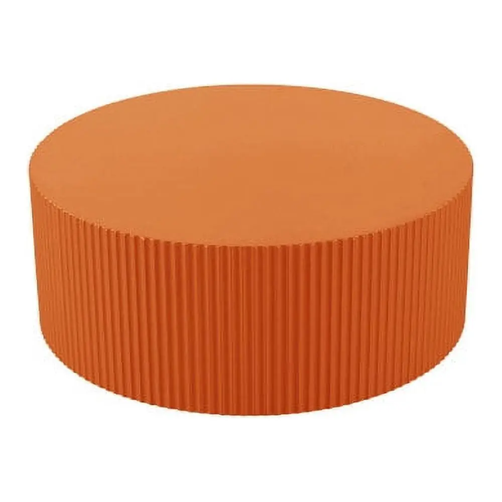 Stylish Round MDF Coffee Table Handcraft Relief Design Bright Orange Modern Center Table Hypeshops