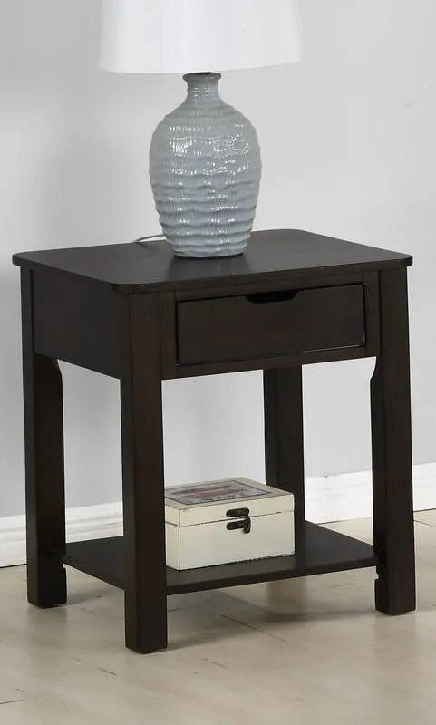 Flora 20 Inch Dark Brown MDF End Table Drawer Living Room lilola home