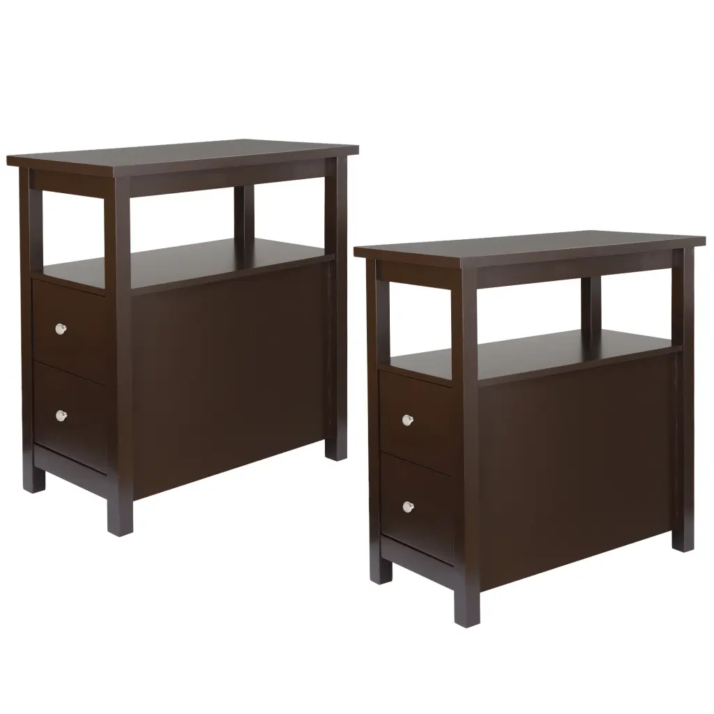 HomGarden Set 2 MDF End Table Rectangular Sofa Table Brown