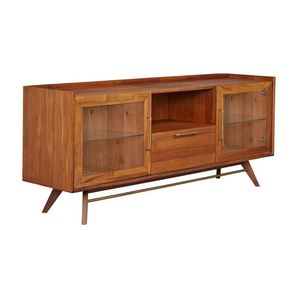 71 TV Media Cabinet Brown Walnut Finish Living Room Storage Unique Furniture
