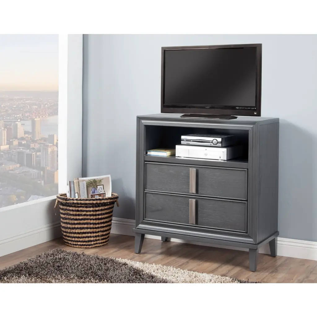 Alpine Furniture Lorraine Wood TV Media Chest Dark Gray Modern Entertainment Center