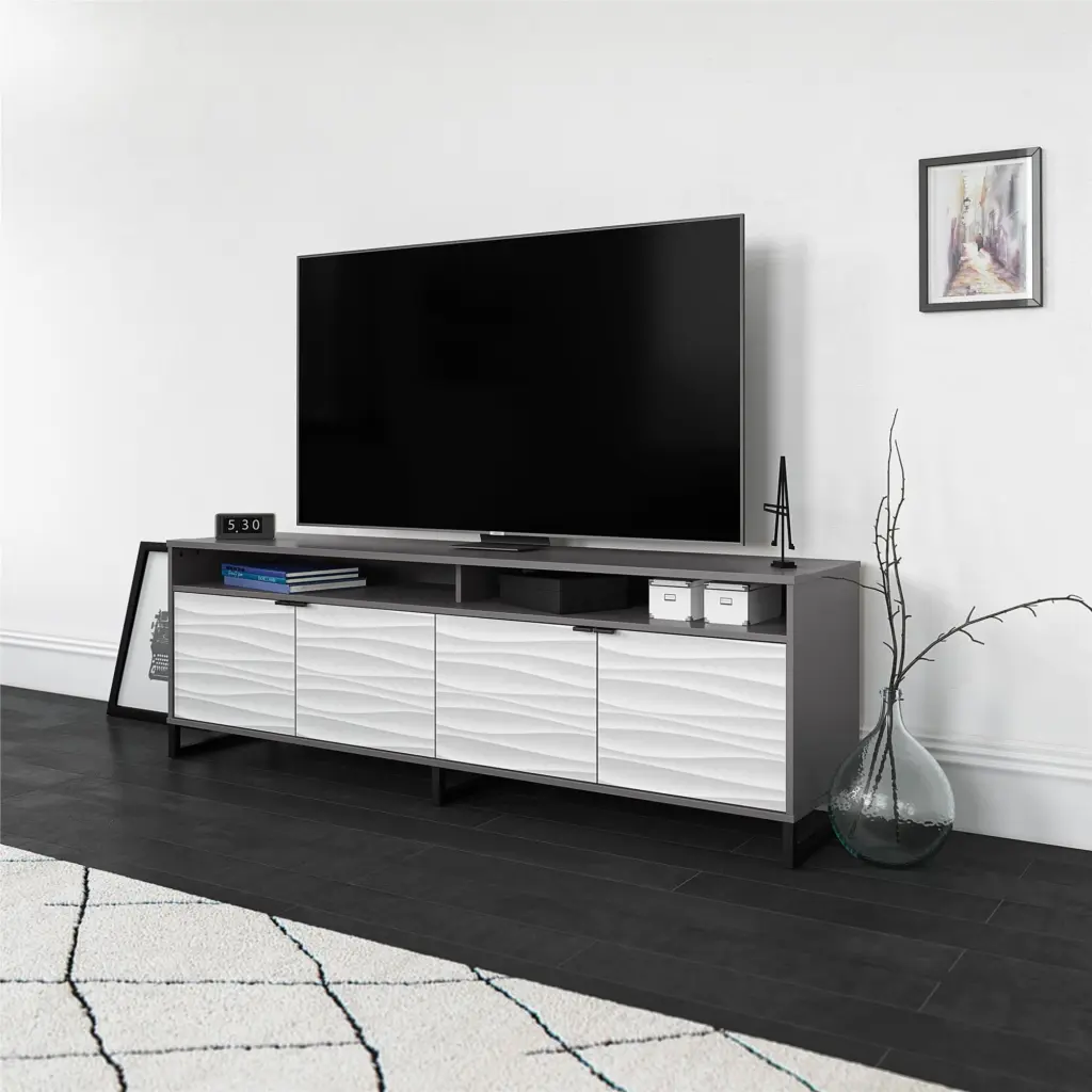 Ameriwood Home Meridan Media Console TVs up to 85 Inches Waves Design Graphite