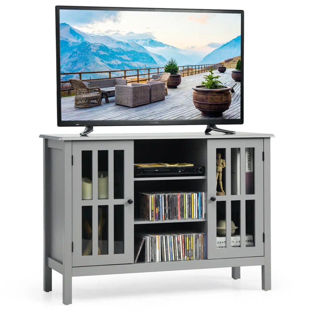 Gymax Wood TV Stand Entertainment Media Center Console TVs up to 50 Inches Grey