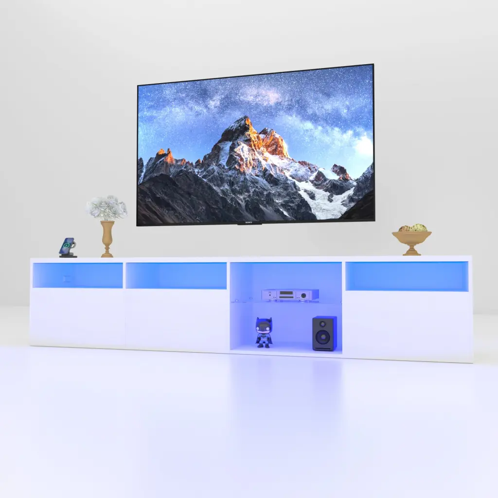 TV Console Storage Cabinets 82.6 Inch Long LED TV Stand Living Room hymasbros