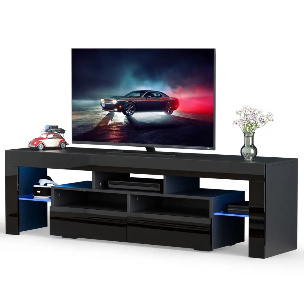LELINTA TV Stand LED Light and Power Outlets 65 Inch TVs Double-Door Cabinet Media Console