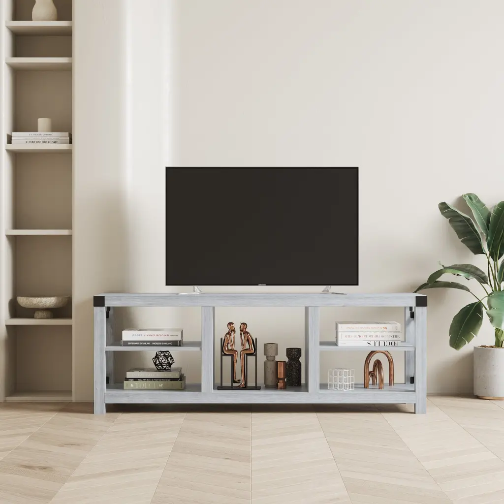 61 Inch Media Console Plaid Grey Oak MDF Steel Frame sz yulang furniture