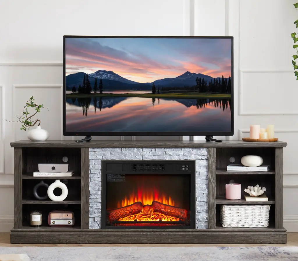 Large TV Desk Storage Rack Faux Stacked Stone Surround Media Console yilong furniture