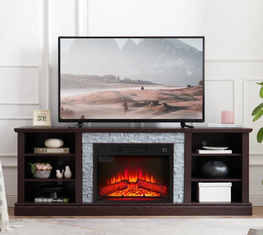Large TV Desk Storage Rack Faux Stacked Stone Surround - Media Console yilong furniture
